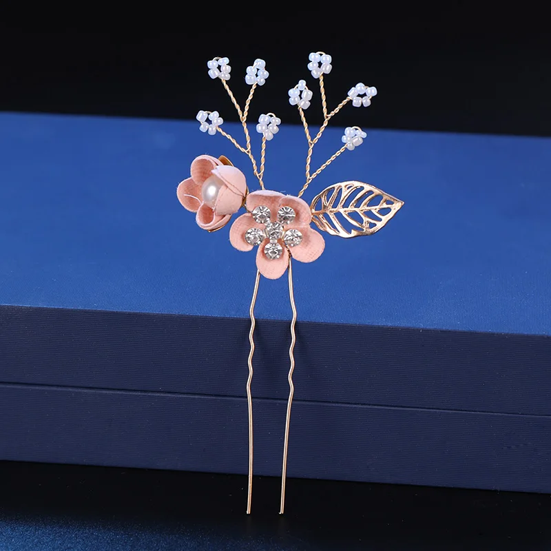 Pink/Blue Flower Bridal Hair Comb and Hairpins Pearl Wedding Hair Accessories Flower Head Piece For Women Ladies Hair Jewelry