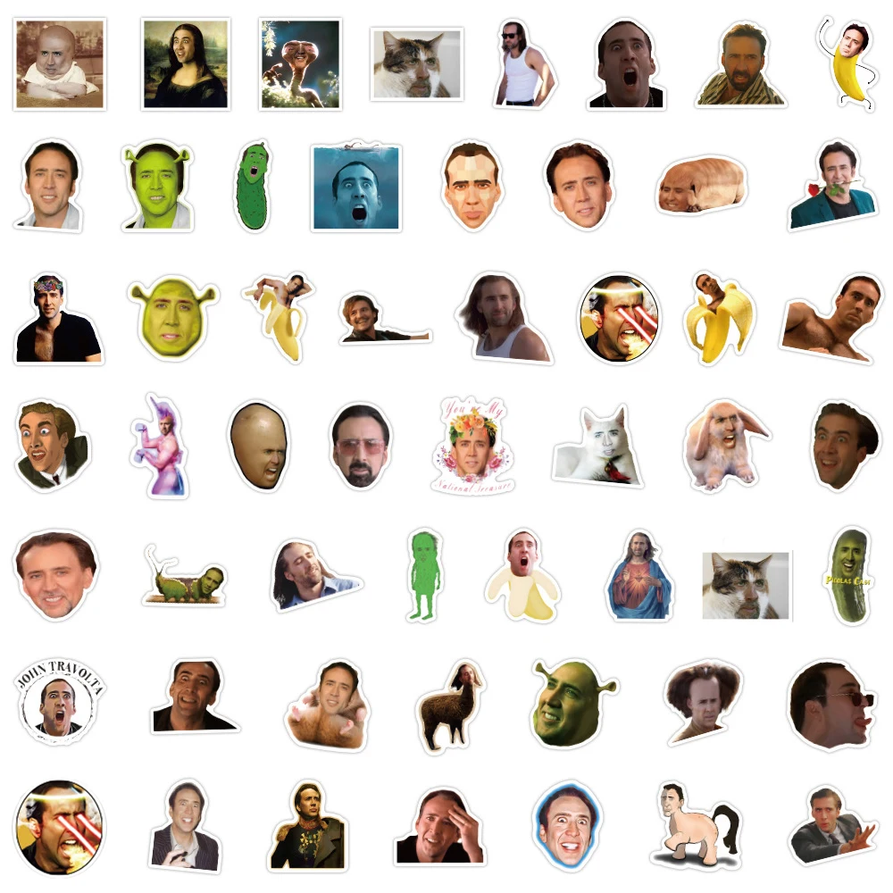 10/30/50pcs Funny Nicolas Cage Meme Stickers Cartoon Expression Decals Scrapbook Phone Luggage Waterproof Graffiti Sticker Pack