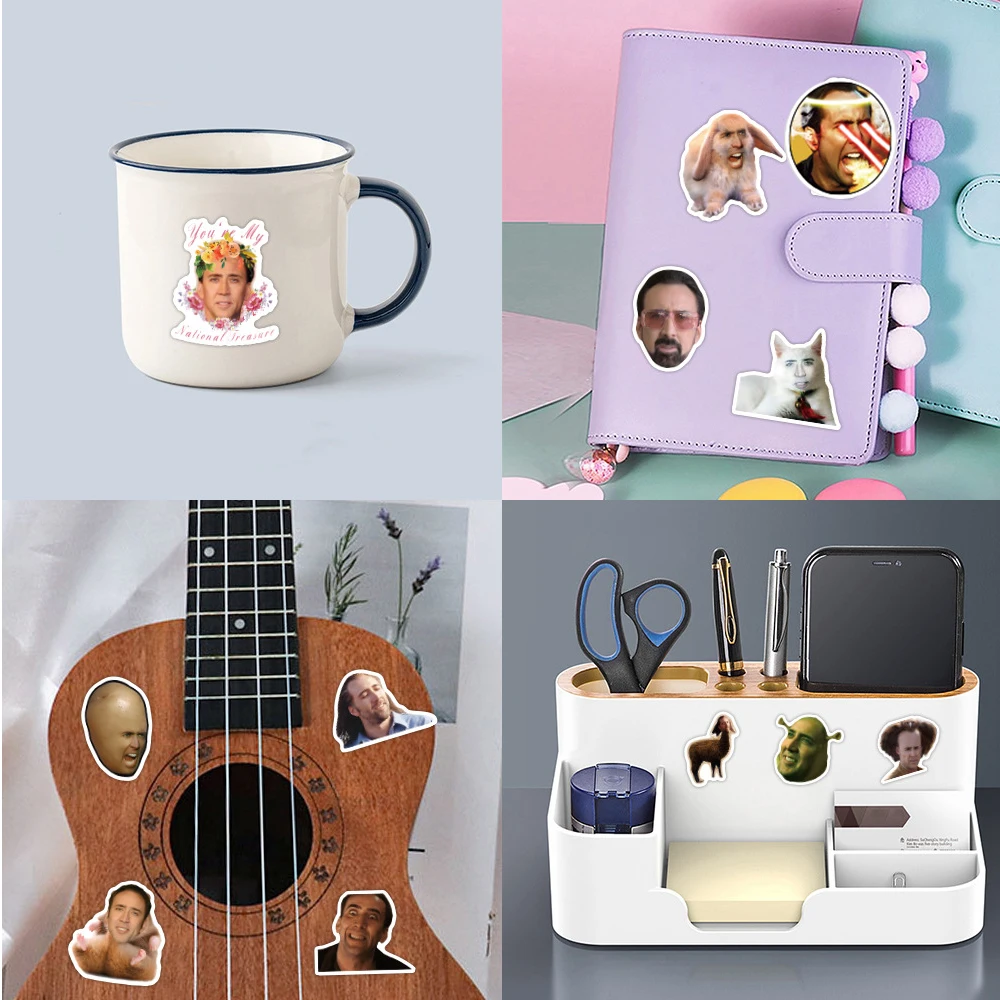 10/30/50pcs Funny Nicolas Cage Meme Stickers Cartoon Expression Decals Scrapbook Phone Luggage Waterproof Graffiti Sticker Pack