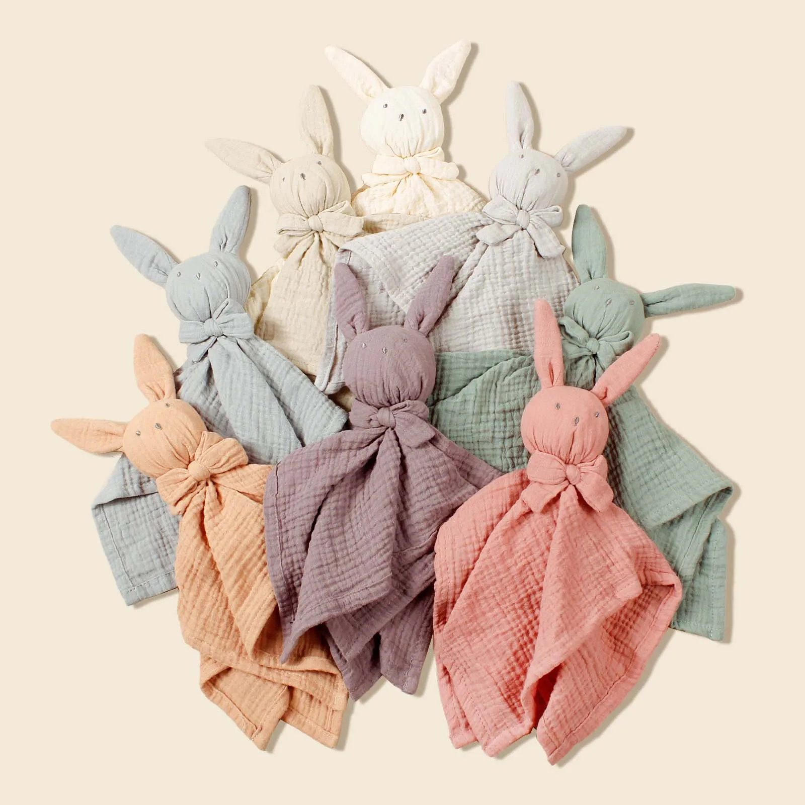 Baby Rabbit Square Comforter Towel Elegant Bow Decor Rabbit Square Blanket For Kids Cute Embroidery Infant Saliva Towel
