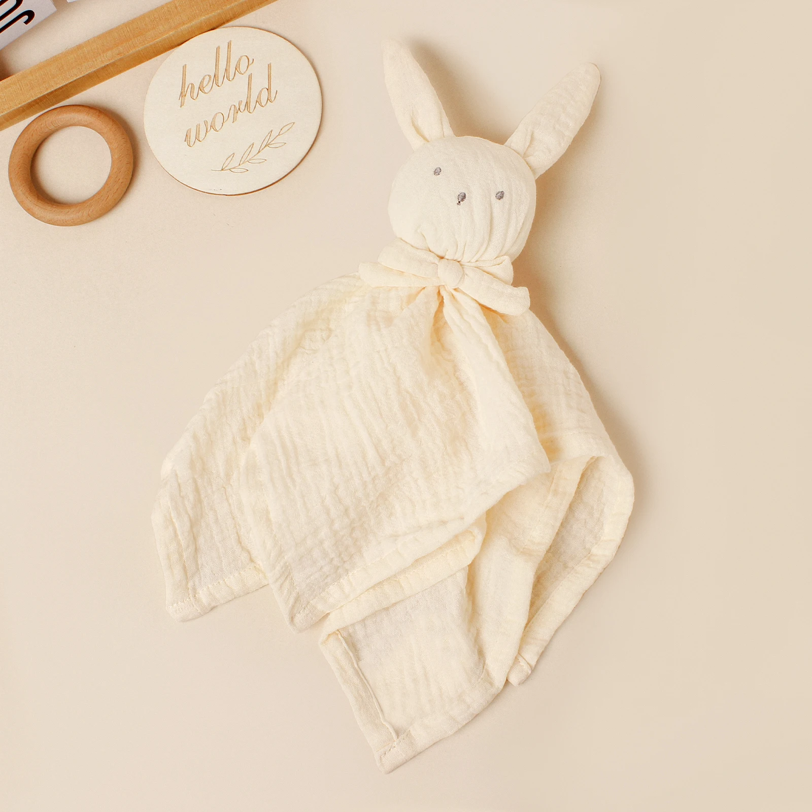 Baby Rabbit Square Comforter Towel Elegant Bow Decor Rabbit Square Blanket For Kids Cute Embroidery Infant Saliva Towel