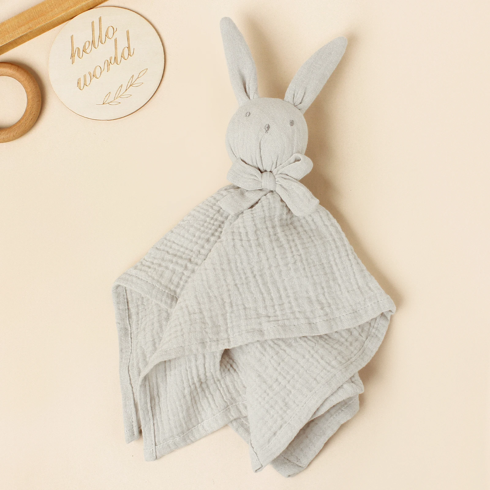Baby Rabbit Square Comforter Towel Elegant Bow Decor Rabbit Square Blanket For Kids Cute Embroidery Infant Saliva Towel