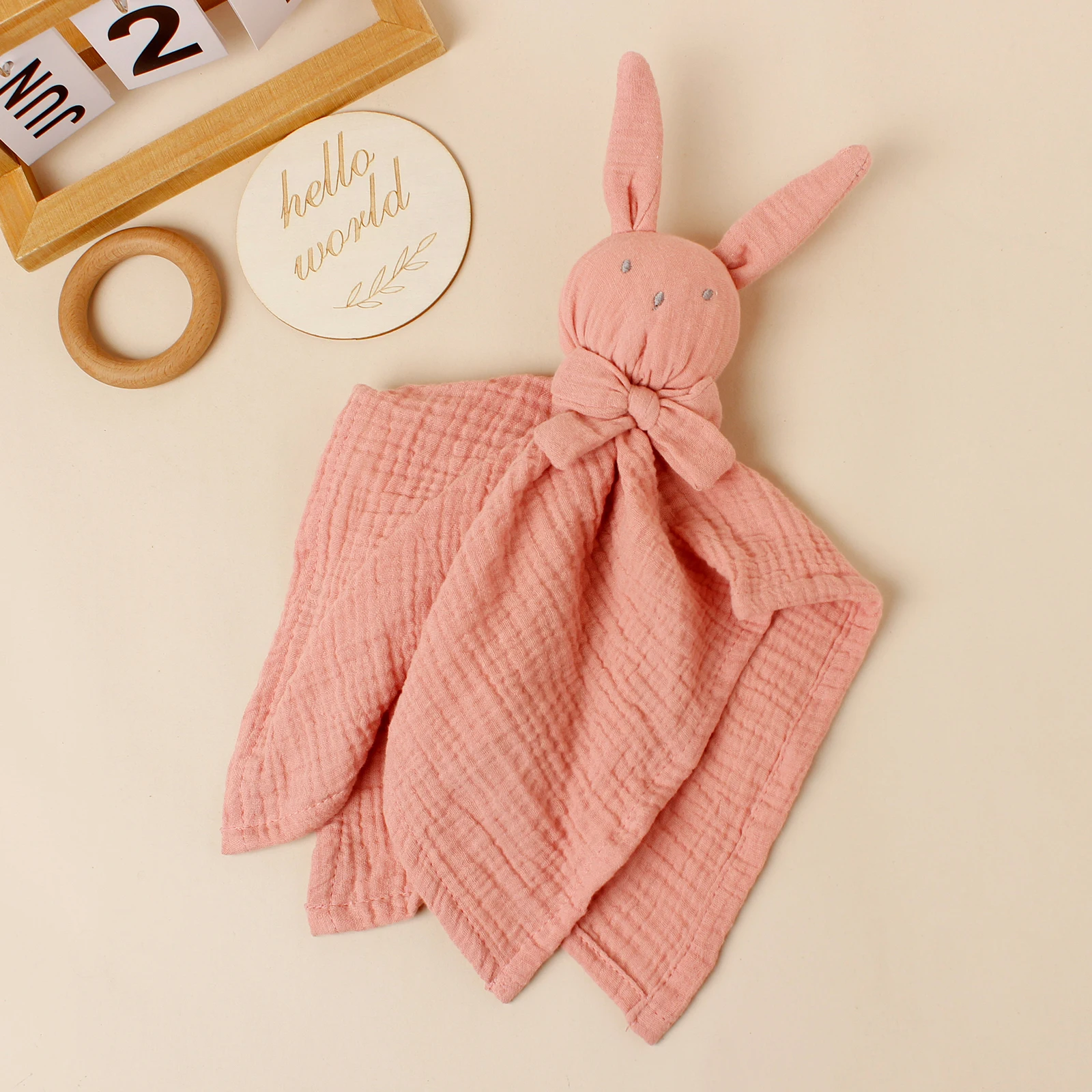 Baby Rabbit Square Comforter Towel Elegant Bow Decor Rabbit Square Blanket For Kids Cute Embroidery Infant Saliva Towel