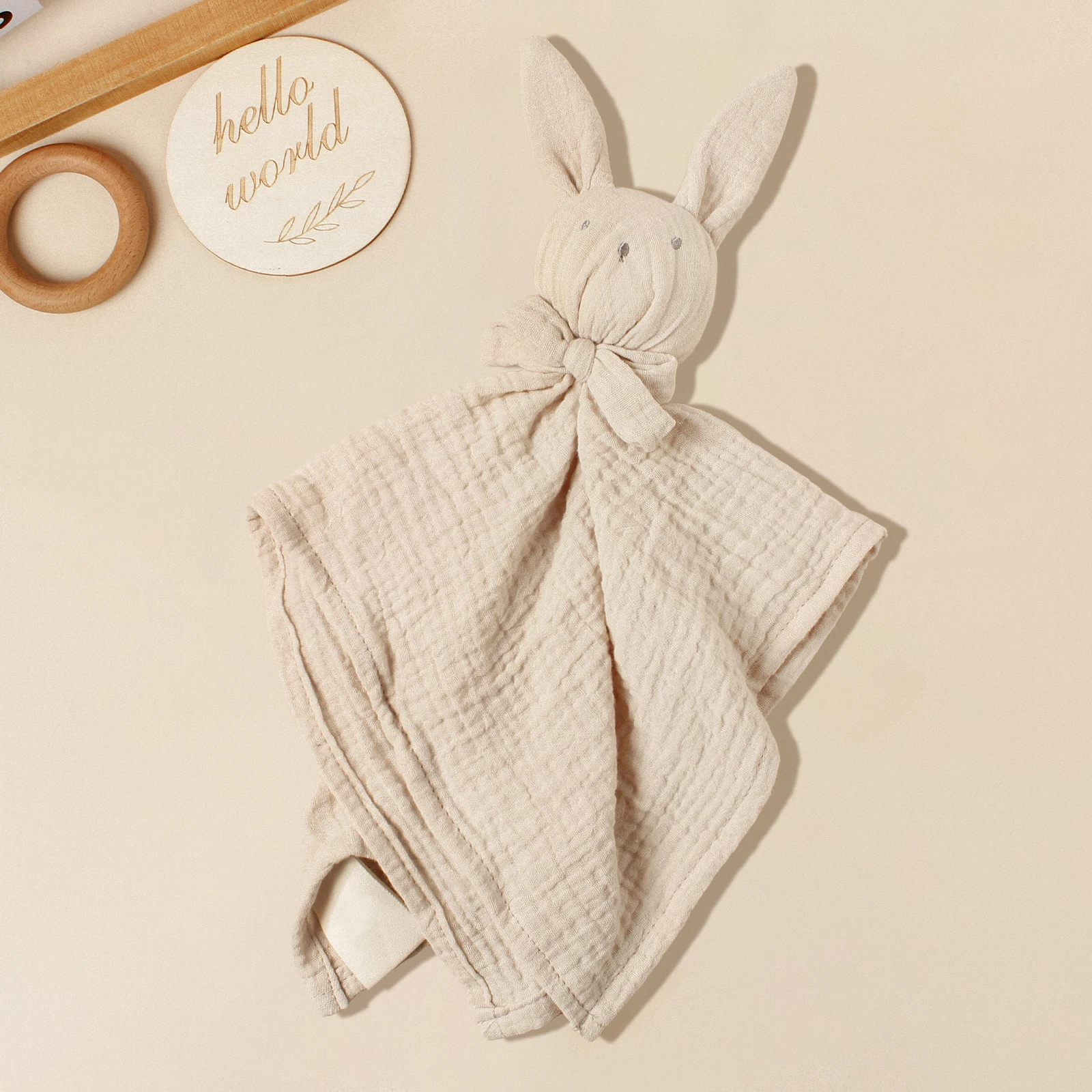 Baby Rabbit Square Comforter Towel Elegant Bow Decor Rabbit Square Blanket For Kids Cute Embroidery Infant Saliva Towel