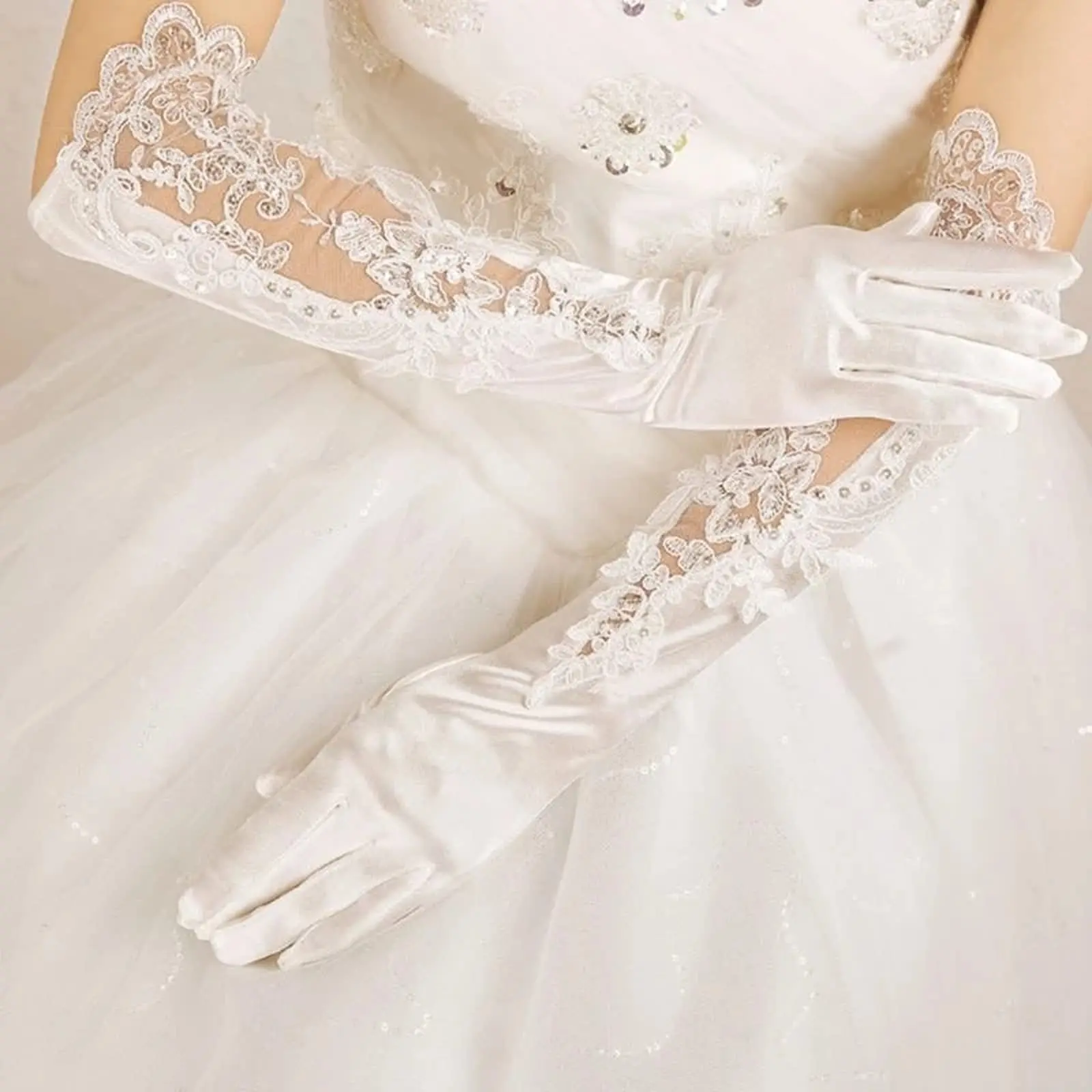 New Long Satin Gloves Wedding Bride Gloves Vintage Silk Full Finger White/Ivory Gloves Bridal Mittens For Sale