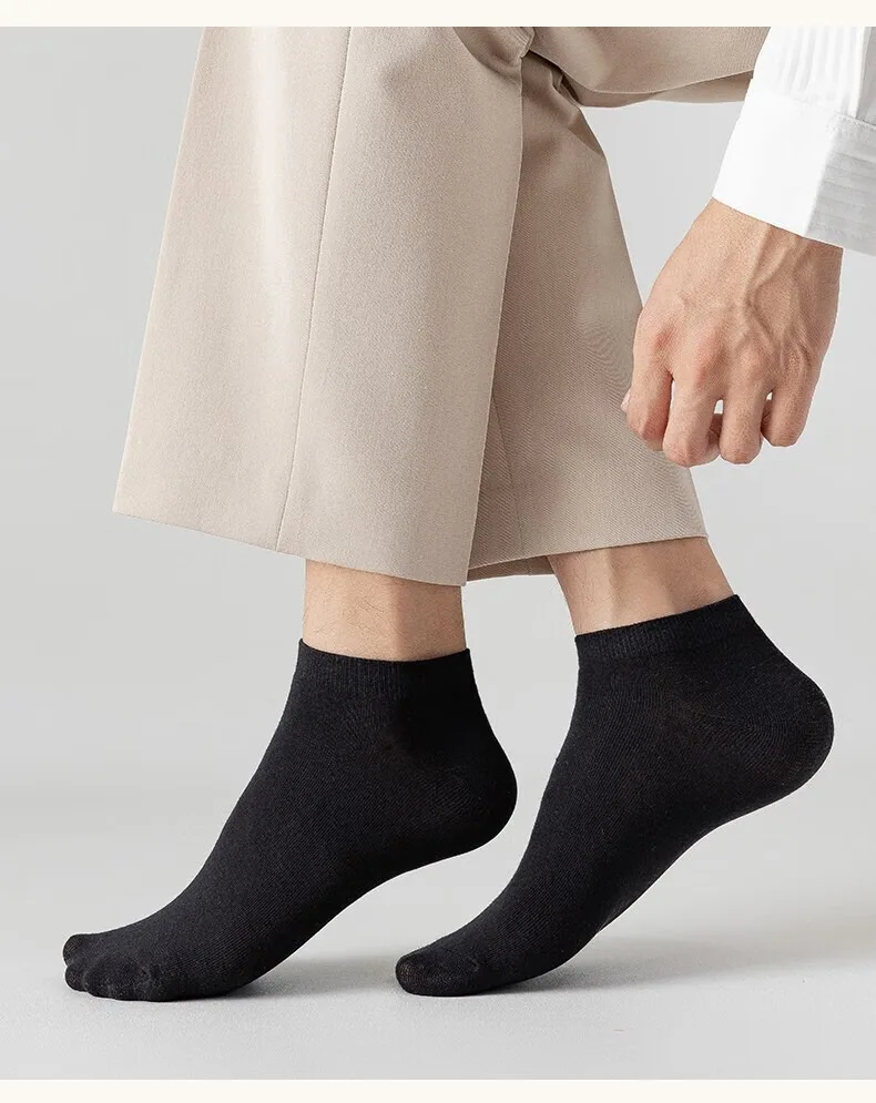 5 Pairs Men Ankle Socks Cotton Boat Black Solid Color Thin Breathable Comfortable High Quality Black White Low Cut Short Socks