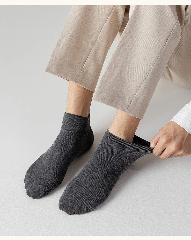 5 Pairs Men Ankle Socks Cotton Boat Black Solid Color Thin Breathable Comfortable High Quality Black White Low Cut Short Socks