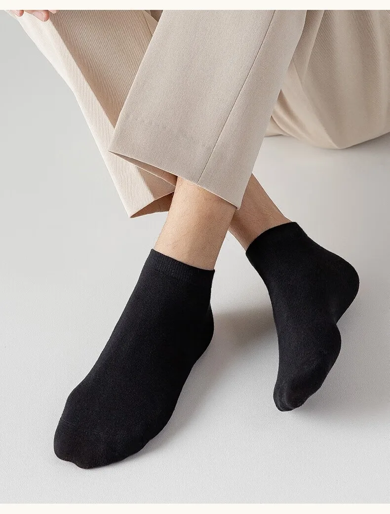 5 Pairs Men Ankle Socks Cotton Boat Black Solid Color Thin Breathable Comfortable High Quality Black White Low Cut Short Socks