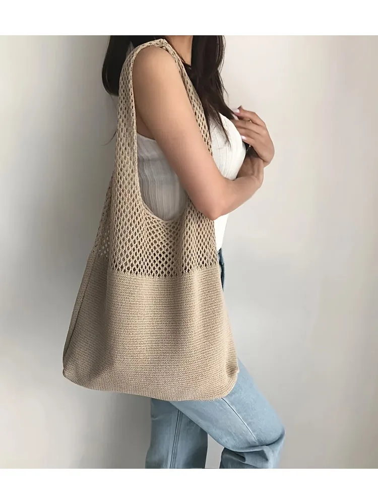 Large Capacity Retro Hollow Crochet Bag - Spacious Interior with Ample Room for Daily Essentials, Ideal for Grocery Shopping, Tr