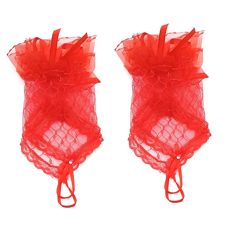 Women Lace Fingerless Gloves Solid Color White Black Red Bride Party Gloves Lady See Through Short Gloves Female Elegant Glove