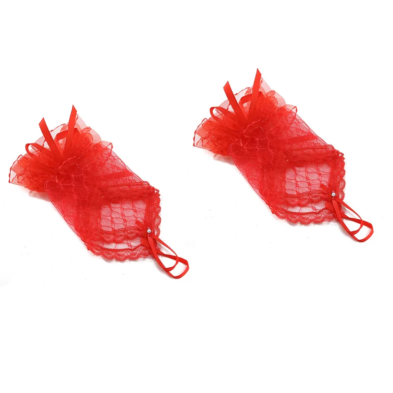 Women Lace Fingerless Gloves Solid Color White Black Red Bride Party Gloves Lady See Through Short Gloves Female Elegant Glove