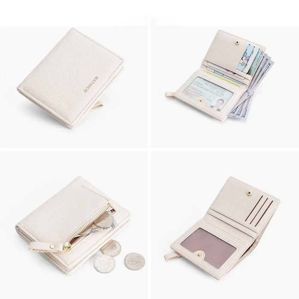 PU Leather Short Wallet Women's Fashion Solid Color Large Capacity Handbag Foldable Thin Card Holder Coin Purses Mini Clutch