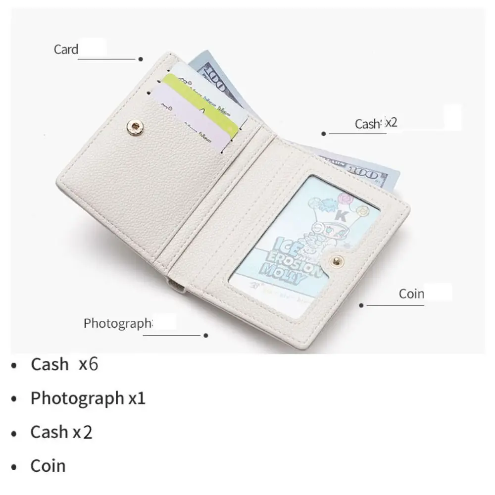 PU Leather Short Wallet Women's Fashion Solid Color Large Capacity Handbag Foldable Thin Card Holder Coin Purses Mini Clutch