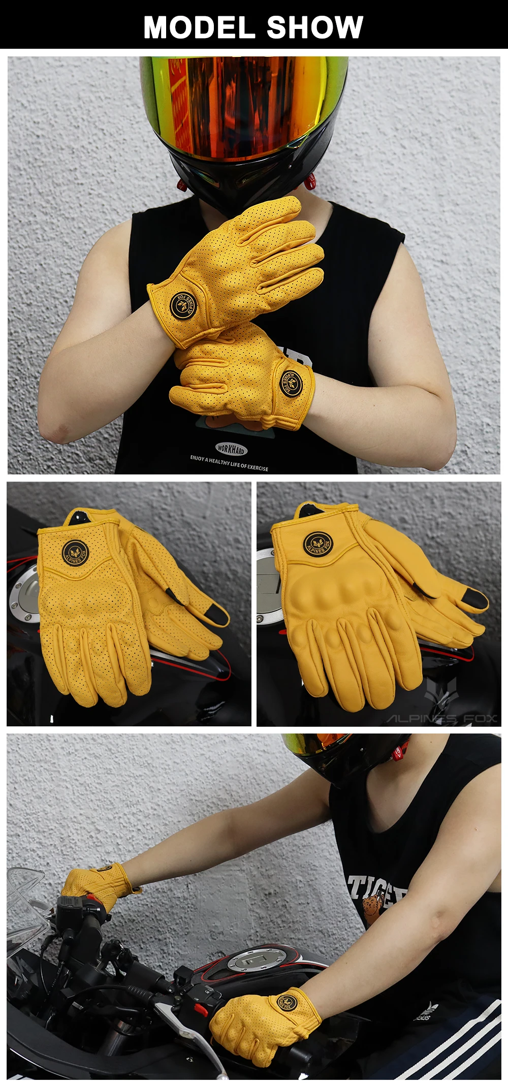 Vinatge Goatskin Motorcycle Gloves Summer Men Yellow Retro Leather Motorcyclist Guantes Motorbike Motocross Glove M-XXL