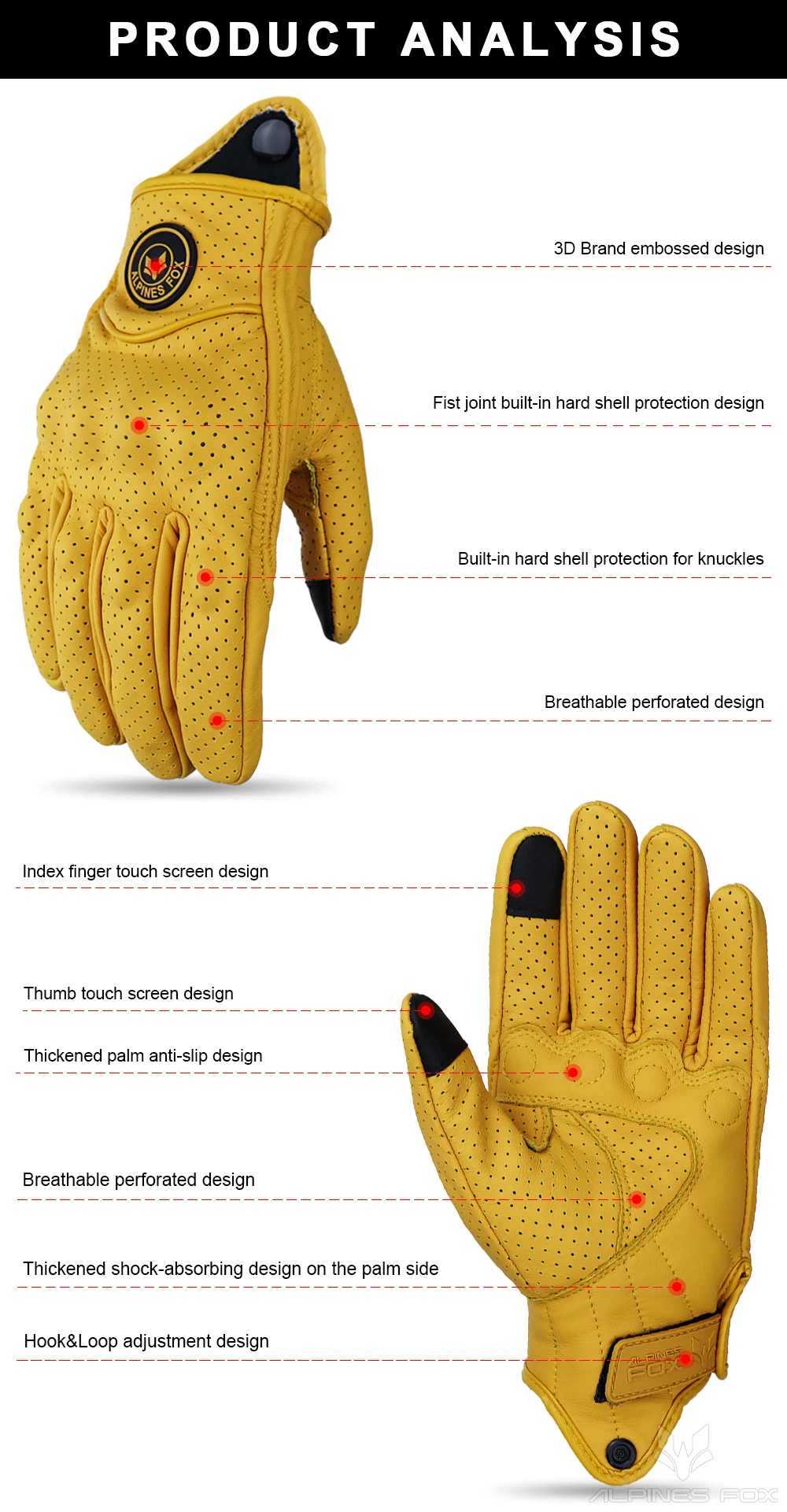 Vinatge Goatskin Motorcycle Gloves Summer Men Yellow Retro Leather Motorcyclist Guantes Motorbike Motocross Glove M-XXL