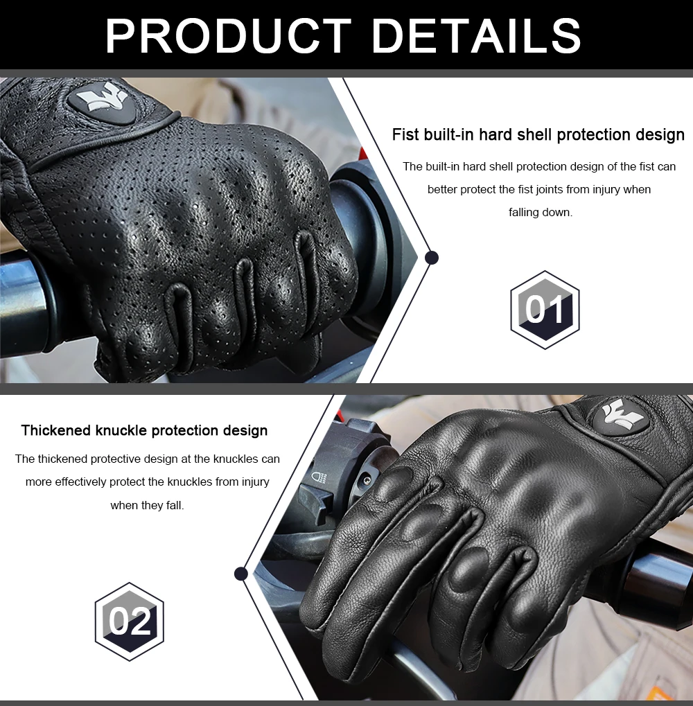 Vinatge Goatskin Motorcycle Gloves Summer Men Yellow Retro Leather Motorcyclist Guantes Motorbike Motocross Glove M-XXL