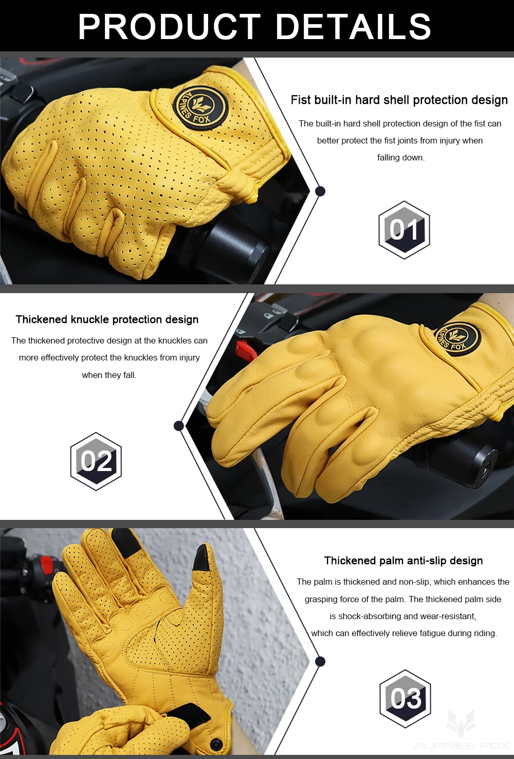 Vinatge Goatskin Motorcycle Gloves Summer Men Yellow Retro Leather Motorcyclist Guantes Motorbike Motocross Glove M-XXL