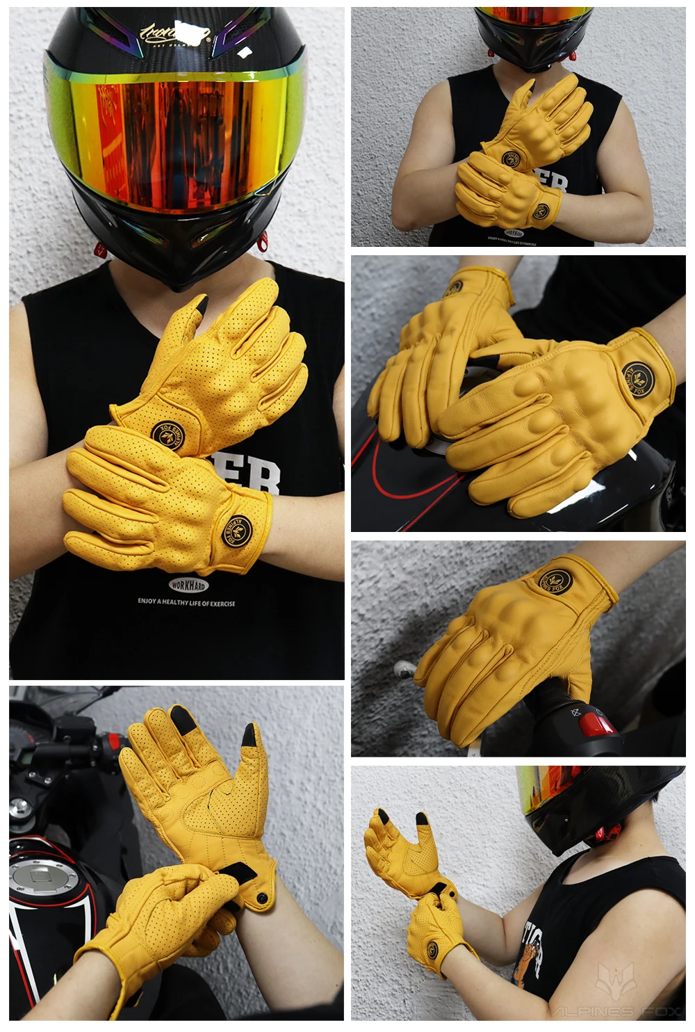Vinatge Goatskin Motorcycle Gloves Summer Men Yellow Retro Leather Motorcyclist Guantes Motorbike Motocross Glove M-XXL