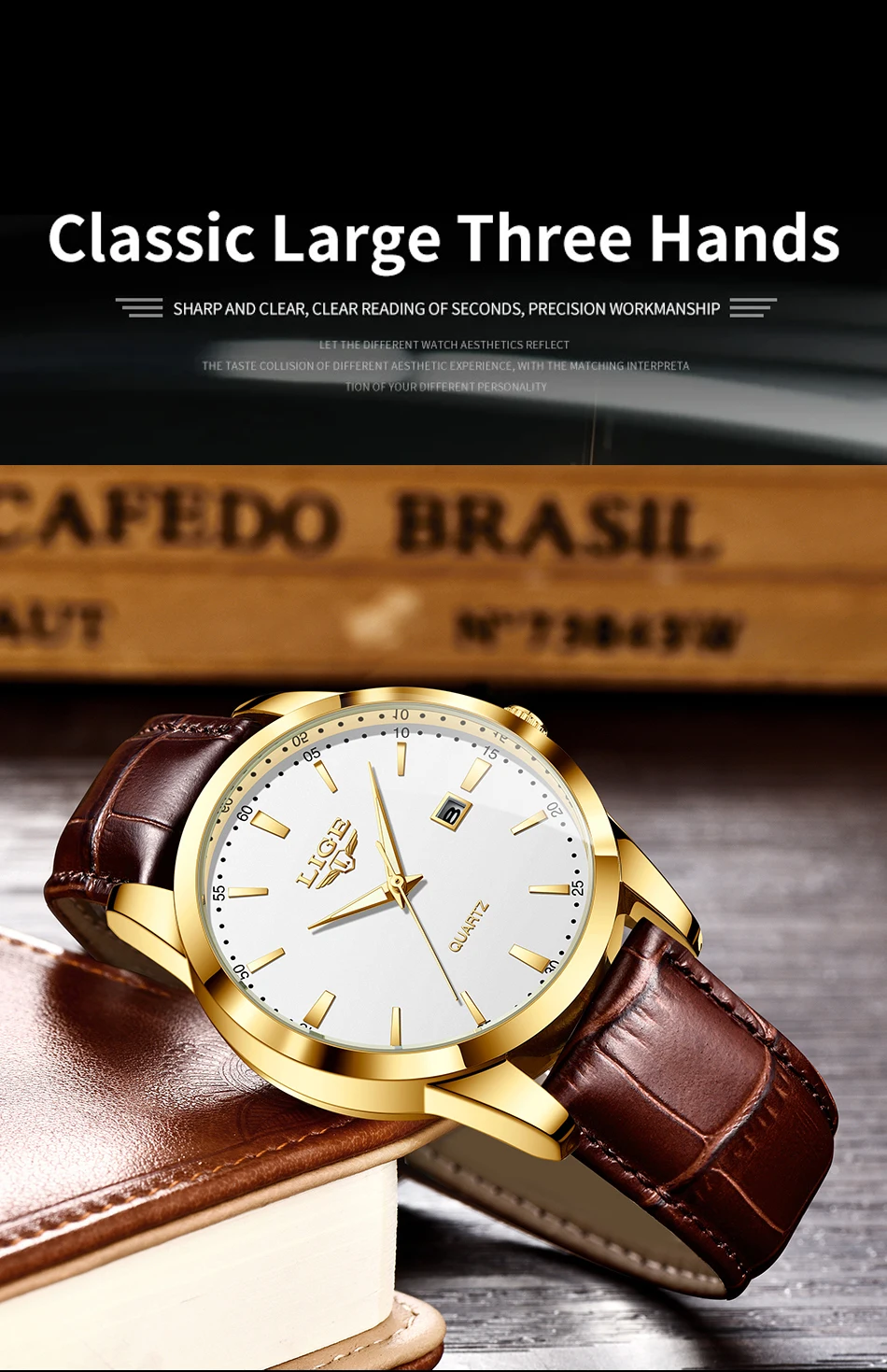 LIGE Fashion Brown Leather Watch Men Military Sports Men's Quartz Wristwatches Casual Waterproof Chronograph Relogios Masculino