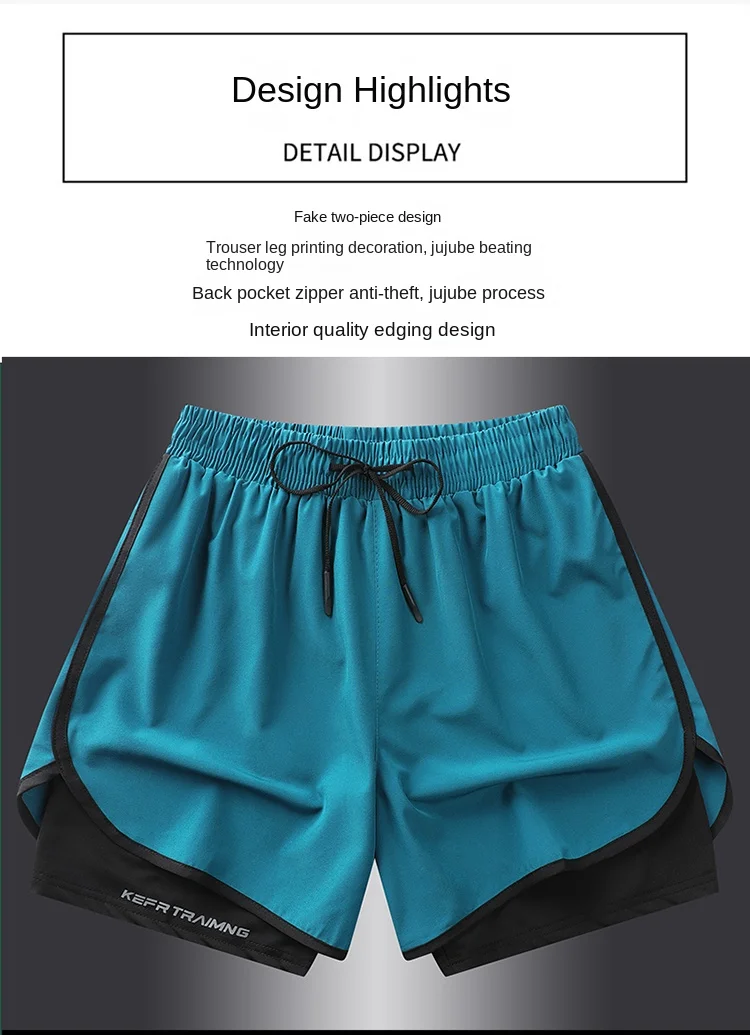 Fake two pieces of summer sports shorts, men's and women's quick drying three point running training itness lining American b
