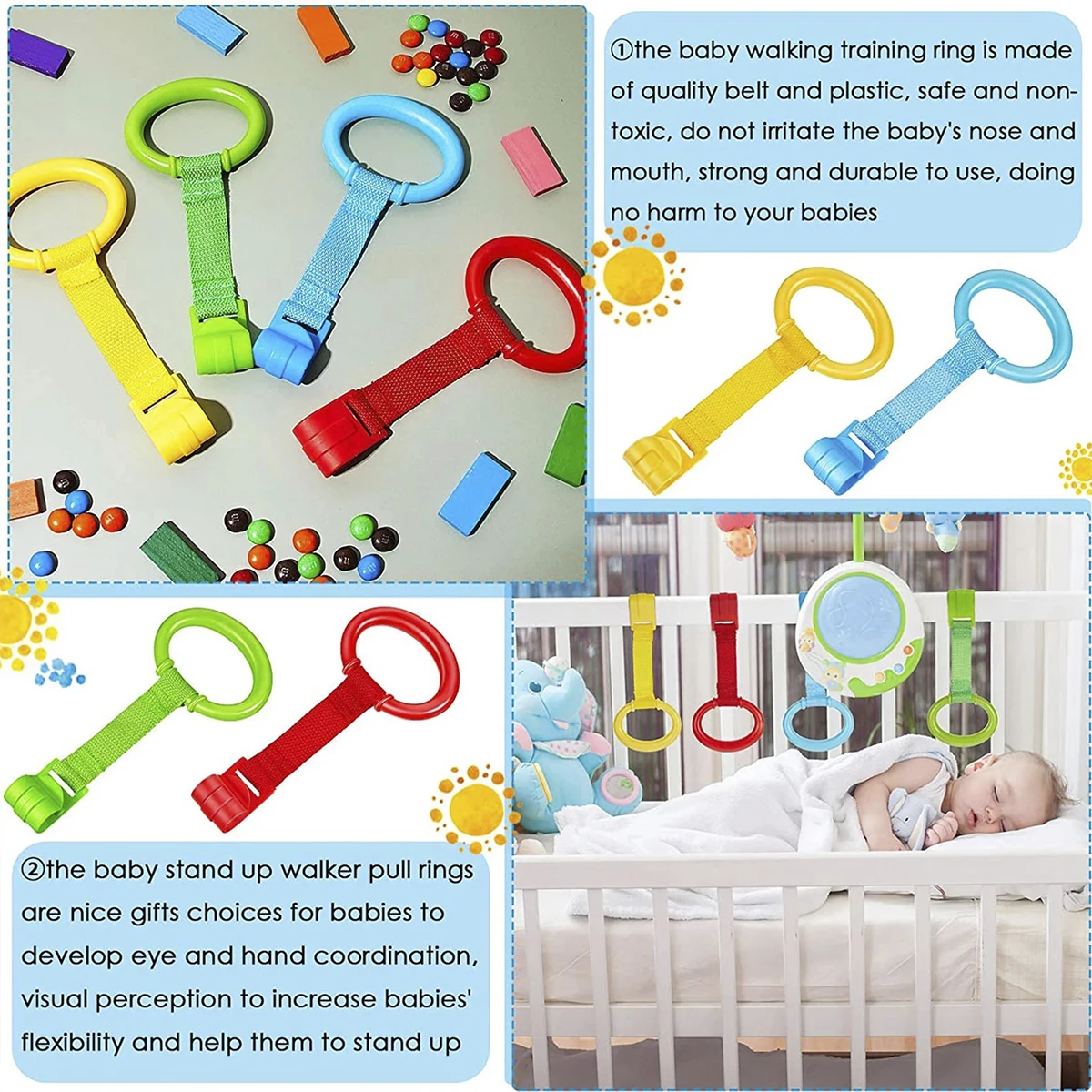 Baby Crib Pull up Rings Baby Walking Exercises Assistant Cot Hanging Rings Baby Bed Stand Up Rings for Playpen Play Gym