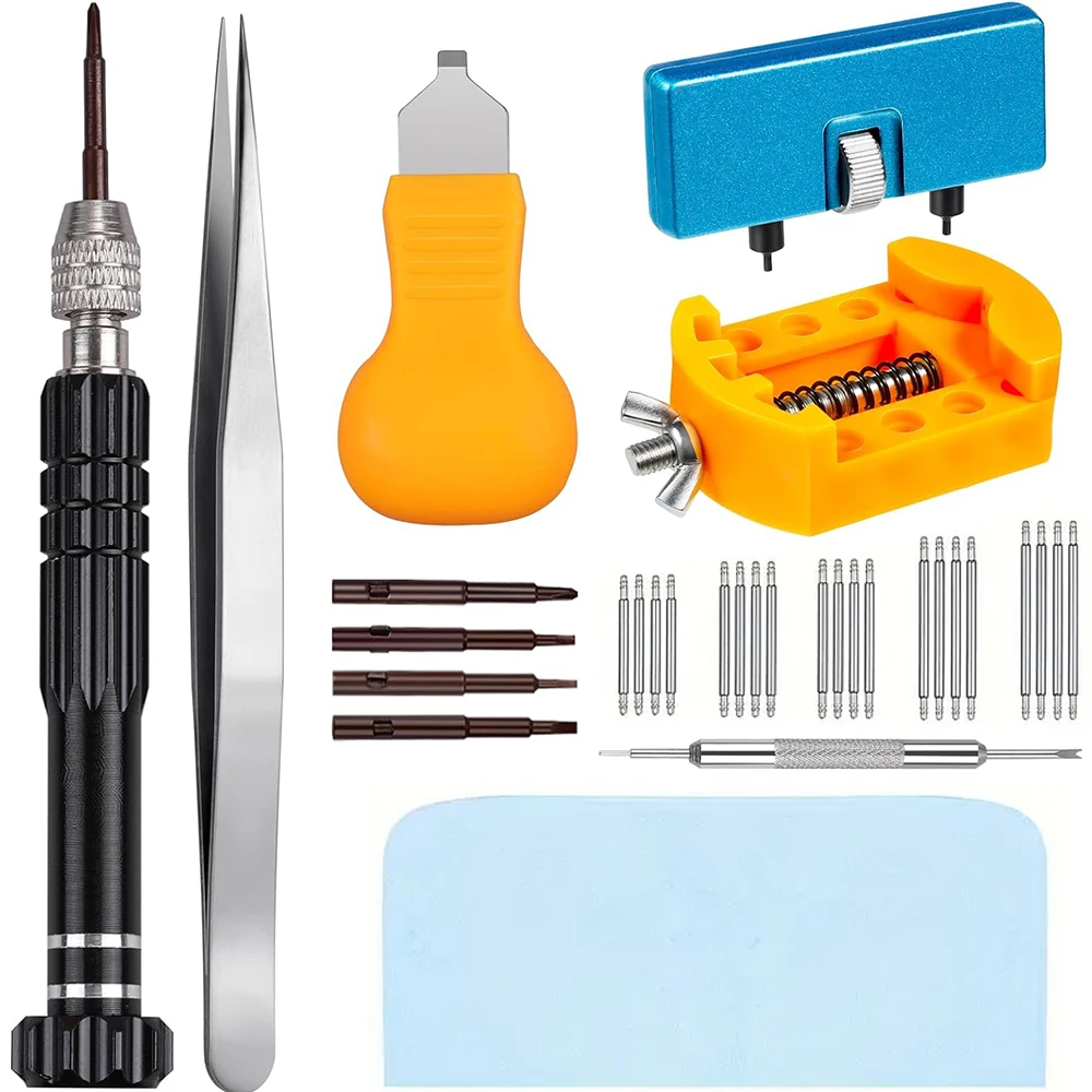 32 pcs Watch Battery Replacement Kit Screwdriver Watch Case Opener Band Replacement Holder Spring Bar Tweezers Tool