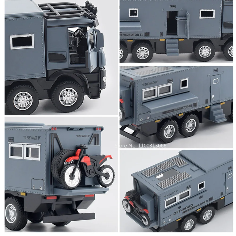 1/24 Nomadism Off-road RV Model Cars Toys Alloy Diecasting Rubber Tires Motor Home Models Light Sound Vehicle Kids Birthday Gift