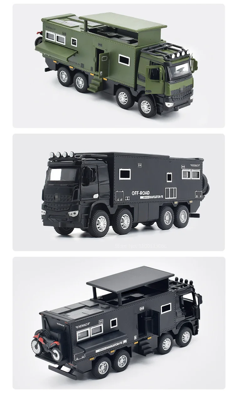 1/24 Nomadism Off-road RV Model Cars Toys Alloy Diecasting Rubber Tires Motor Home Models Light Sound Vehicle Kids Birthday Gift