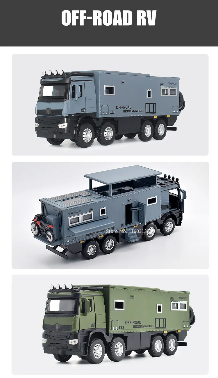 1/24 Nomadism Off-road RV Model Cars Toys Alloy Diecasting Rubber Tires Motor Home Models Light Sound Vehicle Kids Birthday Gift