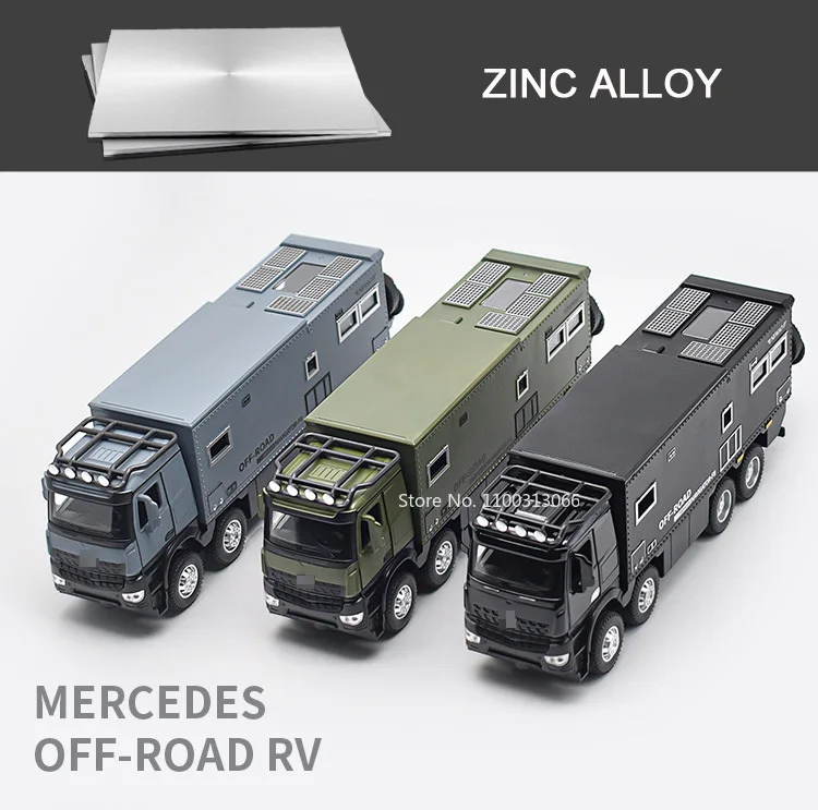 1/24 Nomadism Off-road RV Model Cars Toys Alloy Diecasting Rubber Tires Motor Home Models Light Sound Vehicle Kids Birthday Gift