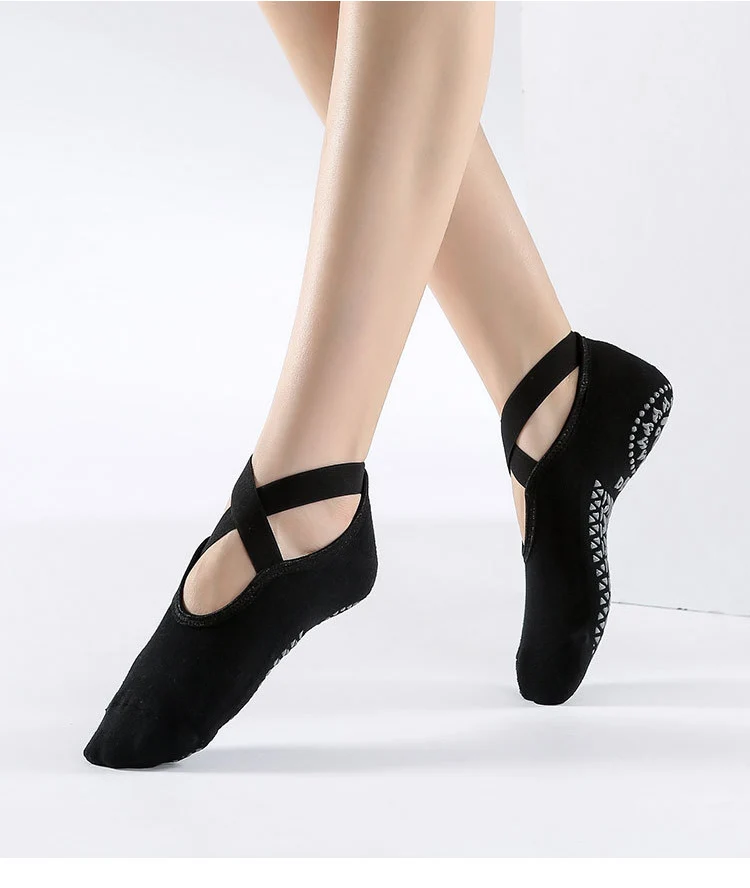 Non-Slip Yoga Socks with Bandage Cotton Backless Pilates Socks for Women Fitness Ballet Dance Workout Sport Socks Slipper