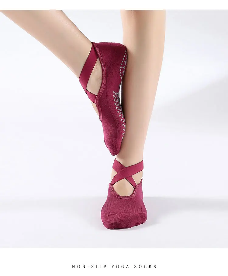 Non-Slip Yoga Socks with Bandage Cotton Backless Pilates Socks for Women Fitness Ballet Dance Workout Sport Socks Slipper