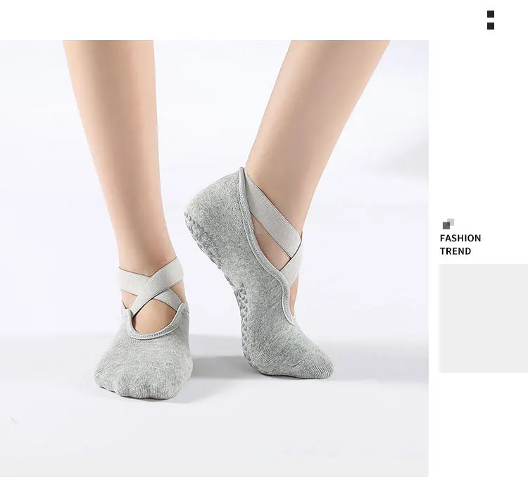 Non-Slip Yoga Socks with Bandage Cotton Backless Pilates Socks for Women Fitness Ballet Dance Workout Sport Socks Slipper