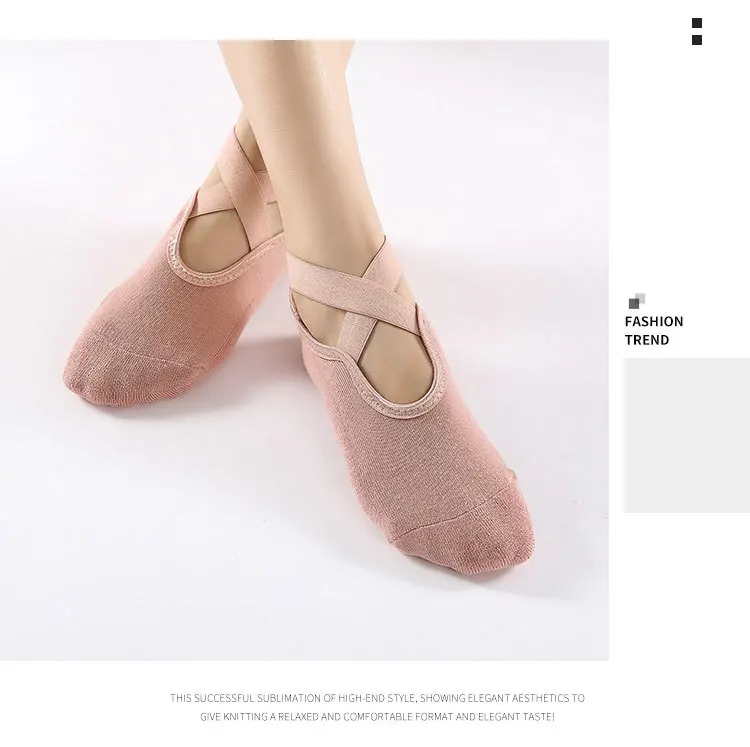 Non-Slip Yoga Socks with Bandage Cotton Backless Pilates Socks for Women Fitness Ballet Dance Workout Sport Socks Slipper