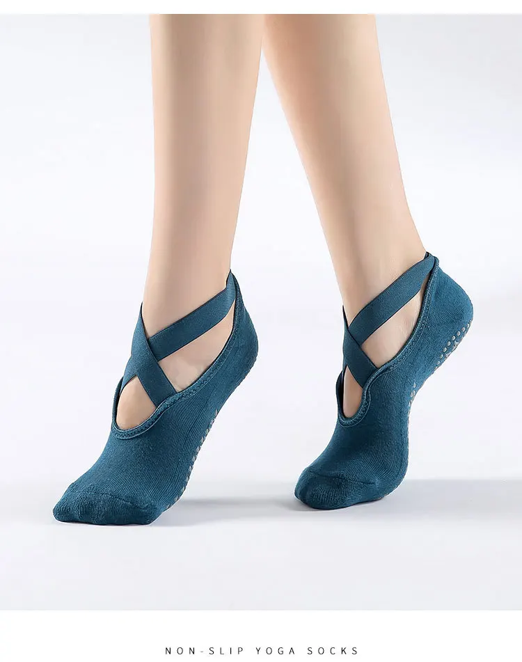Non-Slip Yoga Socks with Bandage Cotton Backless Pilates Socks for Women Fitness Ballet Dance Workout Sport Socks Slipper