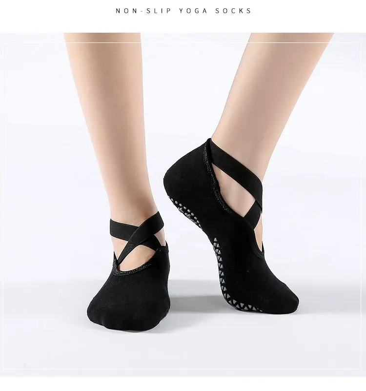 Non-Slip Yoga Socks with Bandage Cotton Backless Pilates Socks for Women Fitness Ballet Dance Workout Sport Socks Slipper