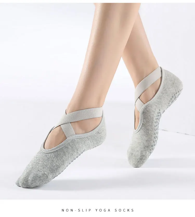 Non-Slip Yoga Socks with Bandage Cotton Backless Pilates Socks for Women Fitness Ballet Dance Workout Sport Socks Slipper