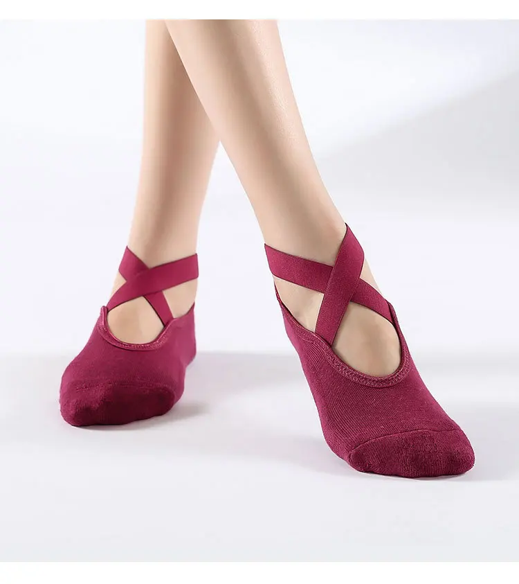 Non-Slip Yoga Socks with Bandage Cotton Backless Pilates Socks for Women Fitness Ballet Dance Workout Sport Socks Slipper