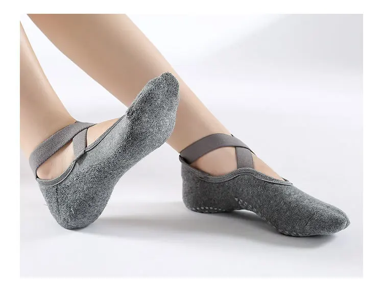Non-Slip Yoga Socks with Bandage Cotton Backless Pilates Socks for Women Fitness Ballet Dance Workout Sport Socks Slipper