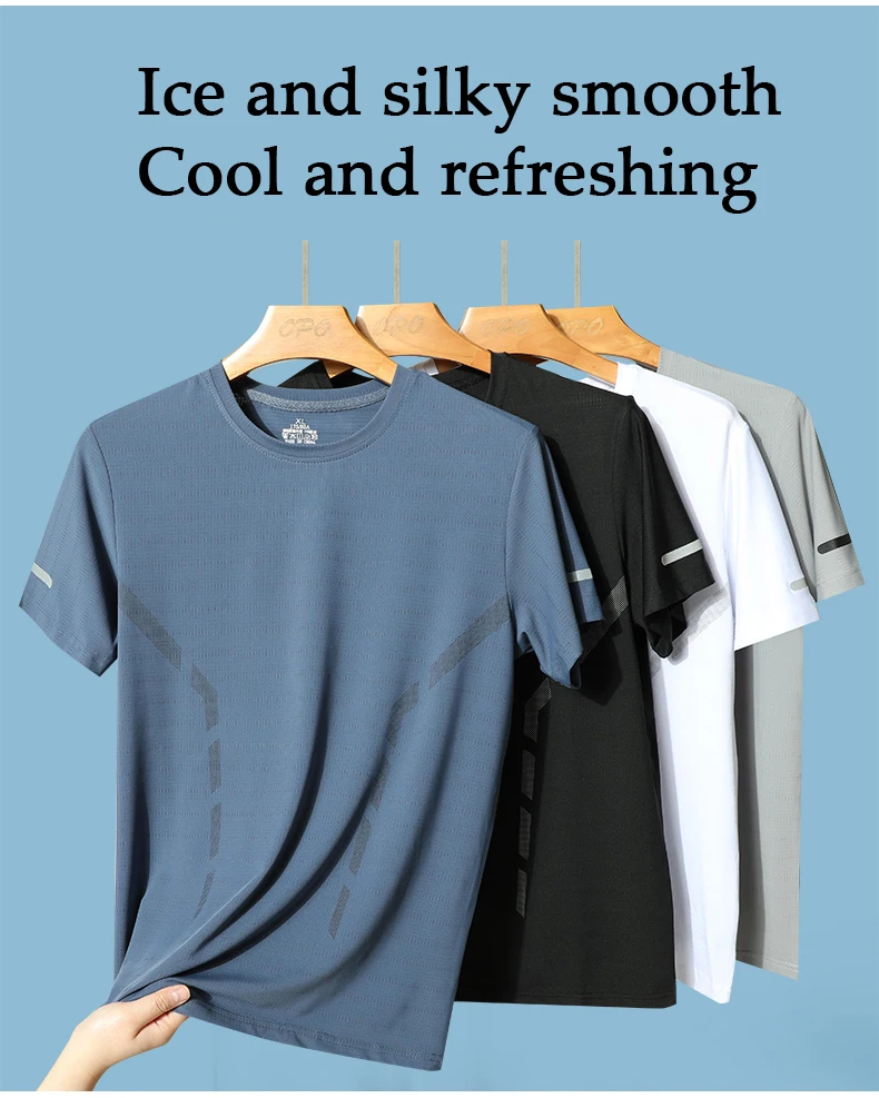 Men Running T-shirt Breathable Stretch Summer Top Gym Fitness Running Thin Short Sleeve Sportswear M-5XL Gray Blue Black White