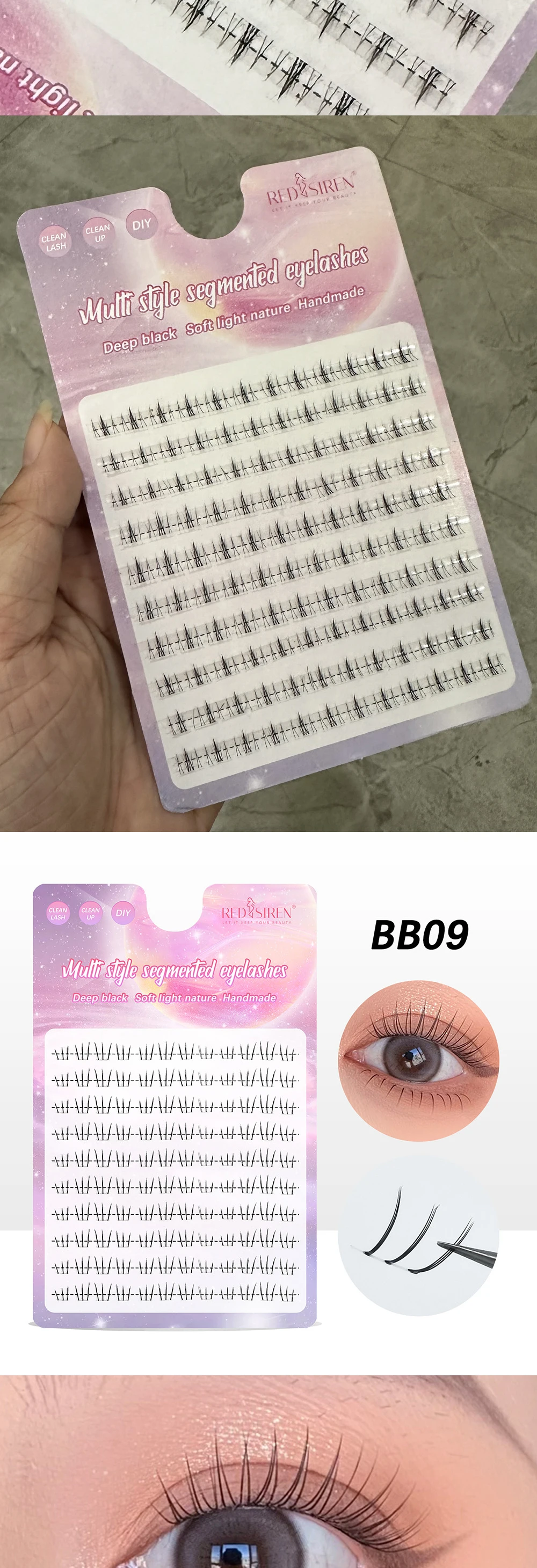 REDSIREN 10Rows Under Eyelash Large Capacity Cluster Lashes Korean Makeup Natural Look Bottom Lashes