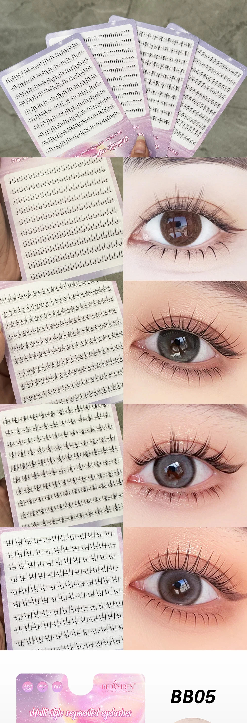 REDSIREN 10Rows Under Eyelash Large Capacity Cluster Lashes Korean Makeup Natural Look Bottom Lashes