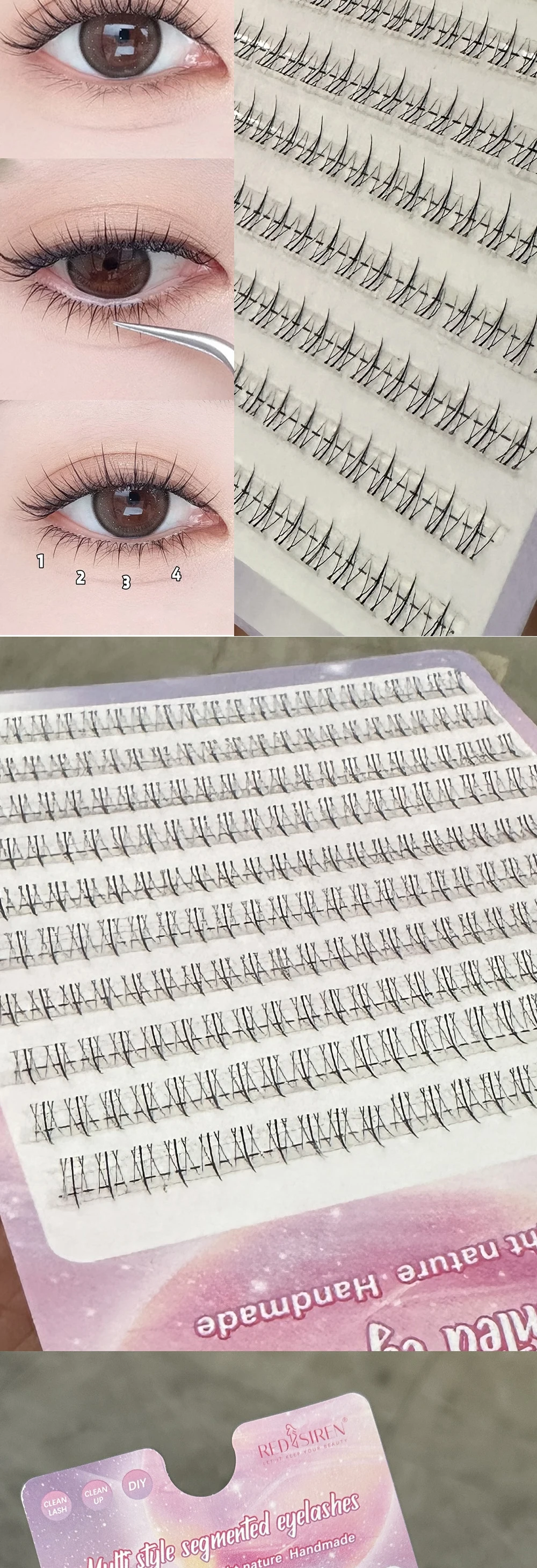 REDSIREN 10Rows Under Eyelash Large Capacity Cluster Lashes Korean Makeup Natural Look Bottom Lashes