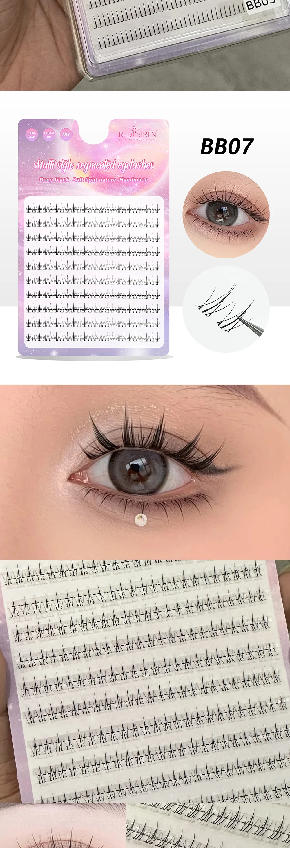 REDSIREN 10Rows Under Eyelash Large Capacity Cluster Lashes Korean Makeup Natural Look Bottom Lashes