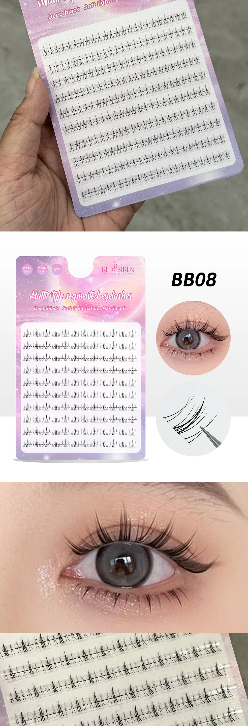 REDSIREN 10Rows Under Eyelash Large Capacity Cluster Lashes Korean Makeup Natural Look Bottom Lashes