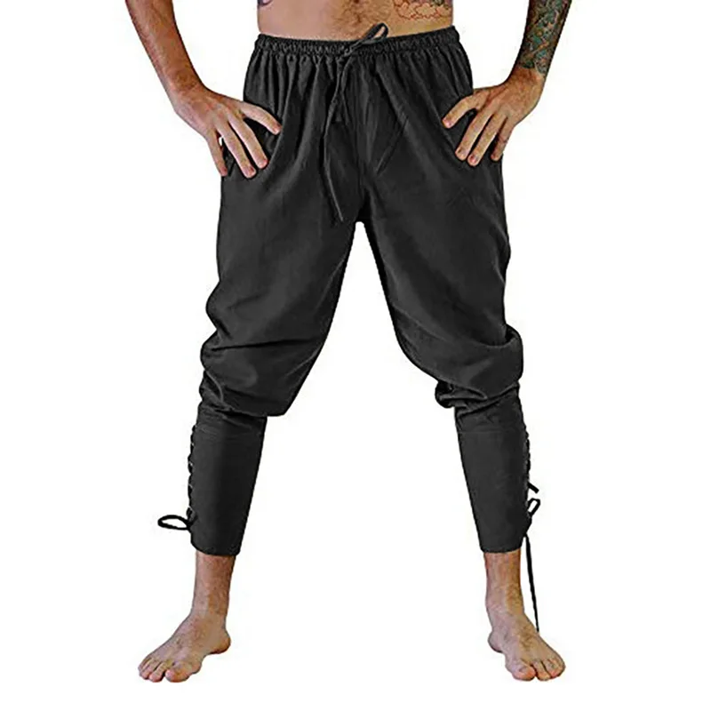 Pirate Pant Viking Costume for Men Renaissance Medieval Pants Drawstring Shorts Halloween Costume Adult Cosplay