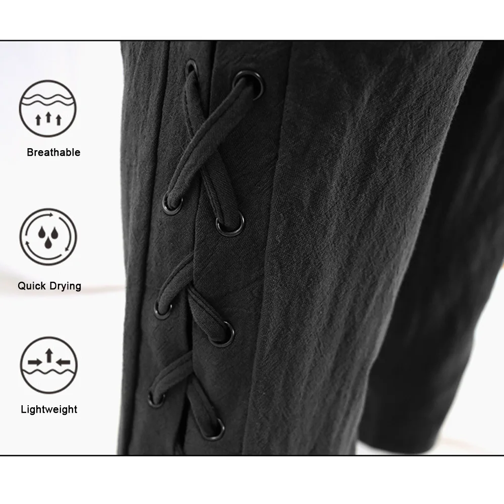 Pirate Pant Viking Costume for Men Renaissance Medieval Pants Drawstring Shorts Halloween Costume Adult Cosplay
