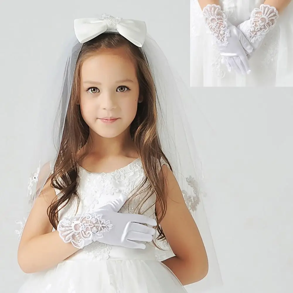Gloves Children's Wedding Dress Princess Skirt Accessories Stage Gloves Wedding Gloves Full Finger Mittens Princess Gloves