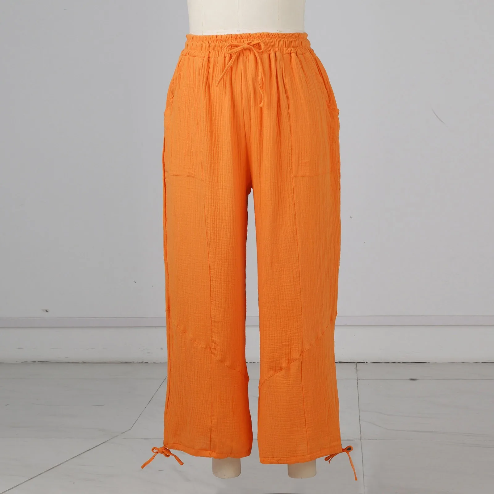 Loose Lantern Pants Women'S Solid Color Drawstring Wide Leg Pants Elastic Waistband Casual Pants Oversized Sports Pants For Wome