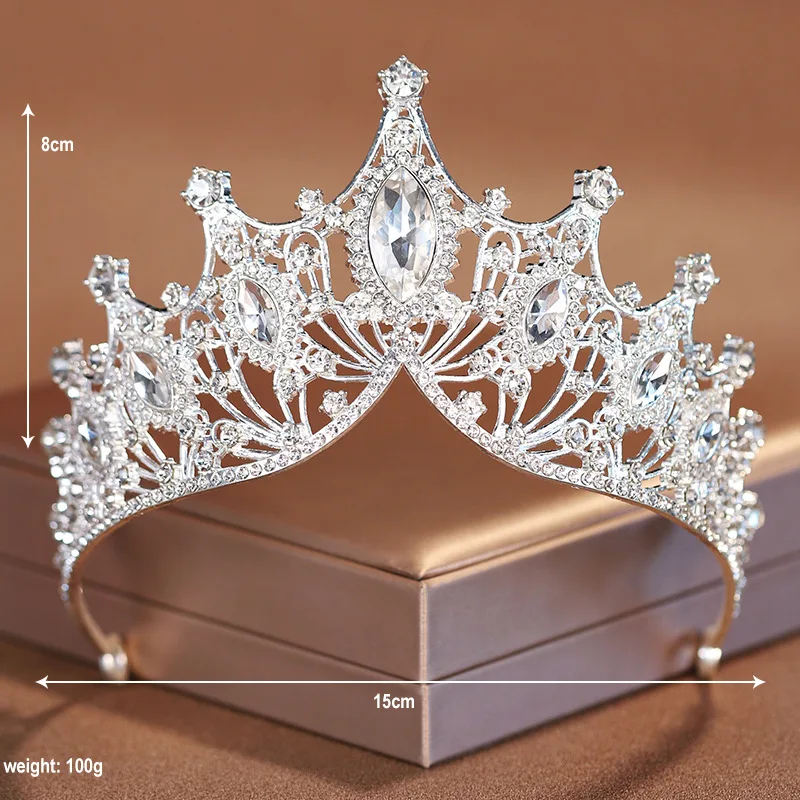 Bridal Headwear Noble Dazzling Silver-Colour Ladies' Crystal Crown Rhinestone Tiara Designed For Wedding Party
